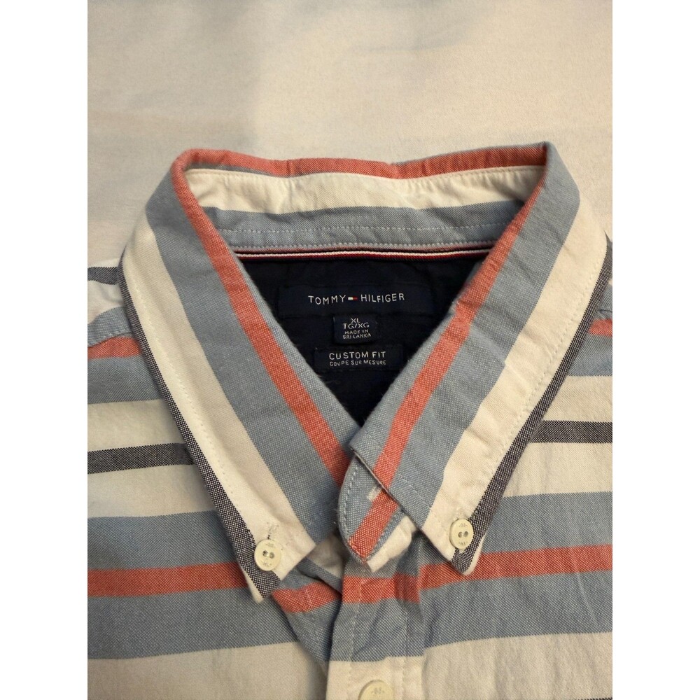 Tommy Hilfiger Mens XL Custom Fit Striped Button Down Short Sleeve Shirt - Picture 4 of 12